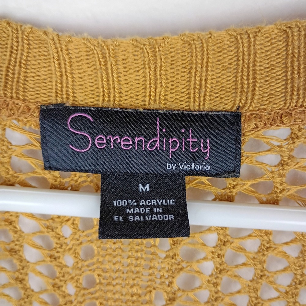 Serendipity by Victoria Mustard Yellow Open Knit Longline Cardigan Sweater Med - Picture 4 of 5